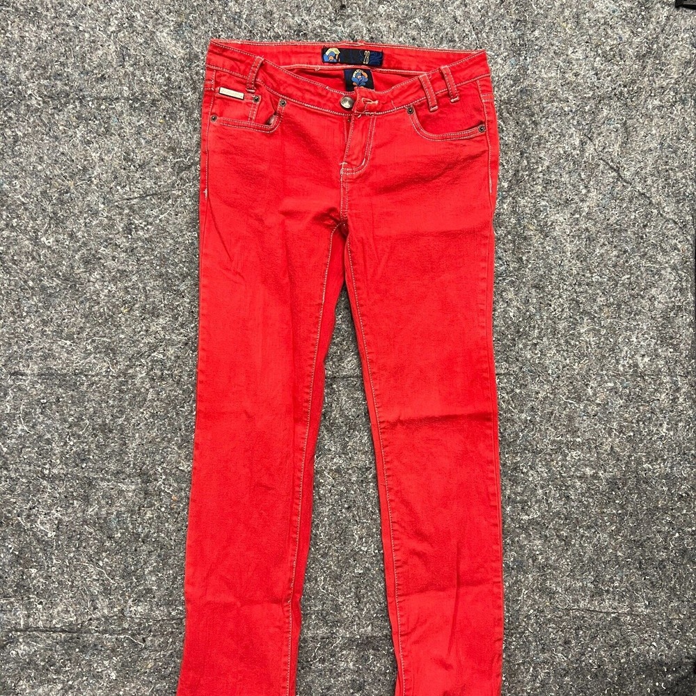 Free Spirit Womens Red Skinny Jeans Size 28 Contrast Stitching Bold Denim‎